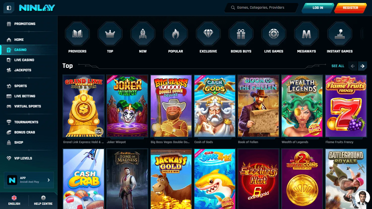 Ninlay Casino games screen on desktop