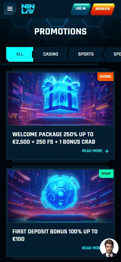 Ninlay Casino promotions screen on a mobile browser